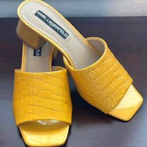 Karl Lagerfeld Yellow Croc-Embossed Mules